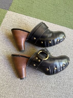 Frye Black Studded Leather Mule